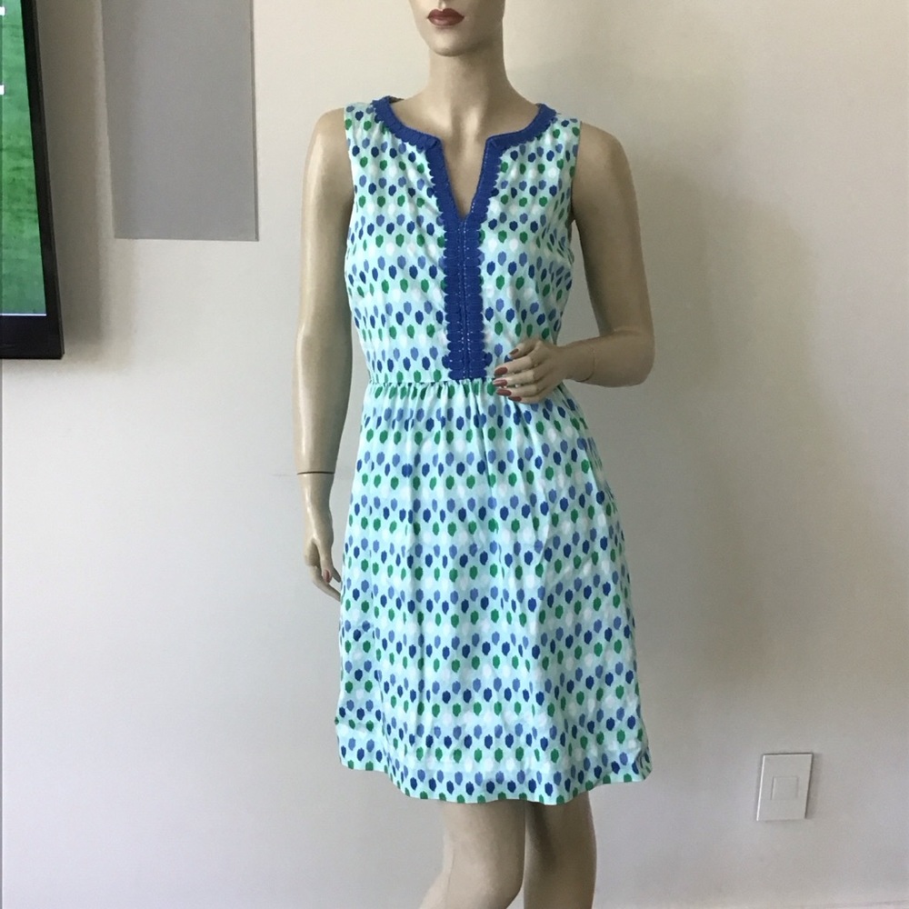 Vineyard Vines Crystal Blue Ikat Polkadot Dot Print Cotton Sleeveless Dress‎ 8